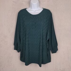 Adrianna Papell Blouse Women 2X Green Paisley 3/4 Sleeve Stretch Flowy Mature